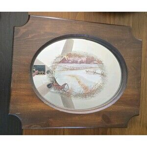 Vintage Turner Americana Mirrored Art Wood Frame Winter Scene Made In USA 70s